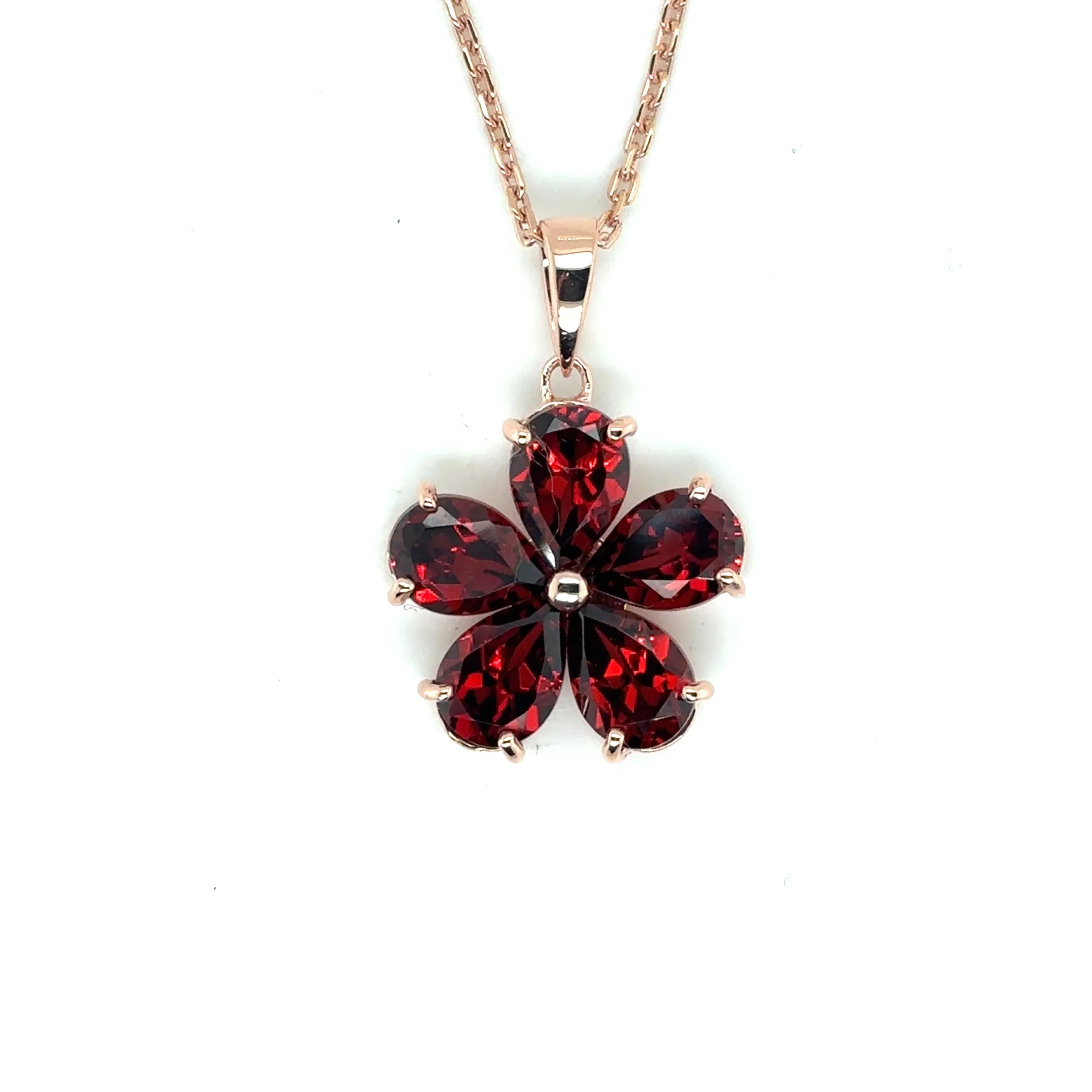 Natural Garnet Floral Pendant Necklace Silver