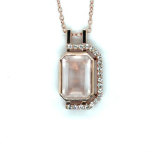 Load image into Gallery viewer, Pink Gold Rose Quartz Emerald Cut Pendant Necklace