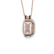 Load image into Gallery viewer, Pink Gold Rose Quartz Emerald Cut Pendant Necklace