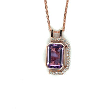 Load image into Gallery viewer, Pink Gold Emerald Cut Amethyst Pendant Necklace