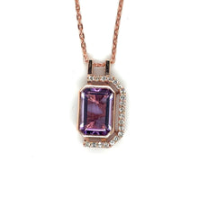 Load image into Gallery viewer, Pink Gold Emerald Cut Amethyst Pendant Necklace