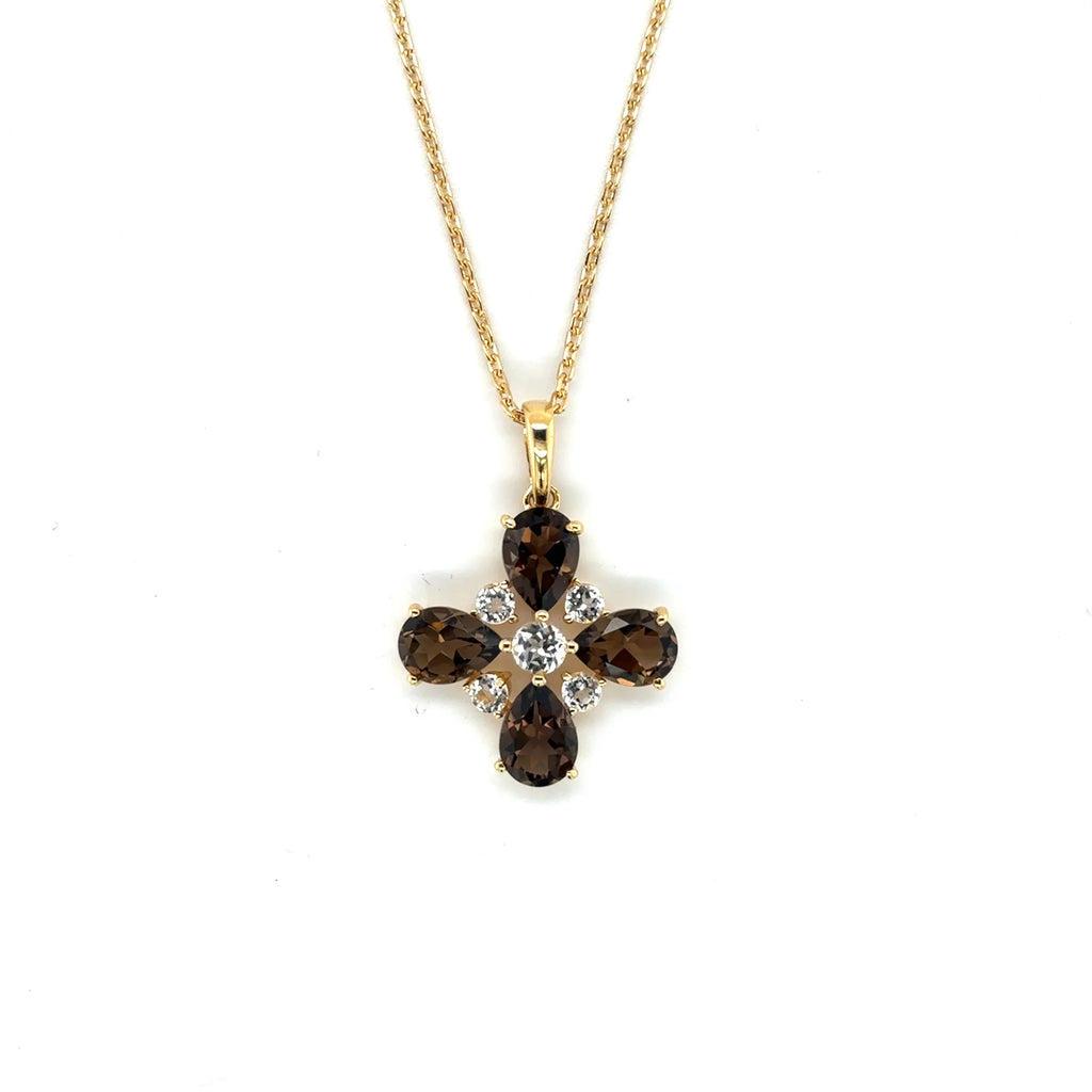 Natural Smoky Quartz Dainty Four Clover Necklace