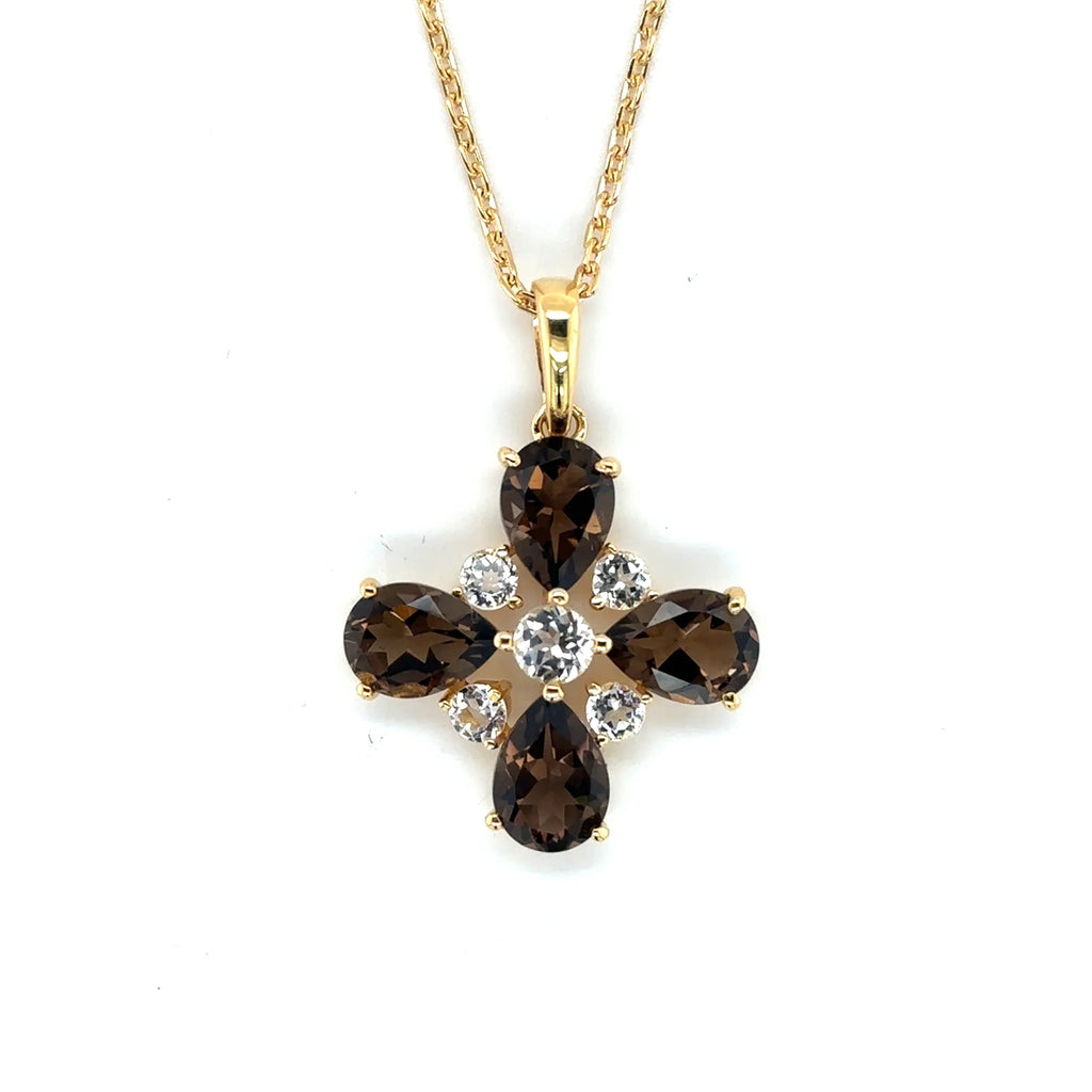 Natural Smoky Quartz Dainty Four Clover Necklace