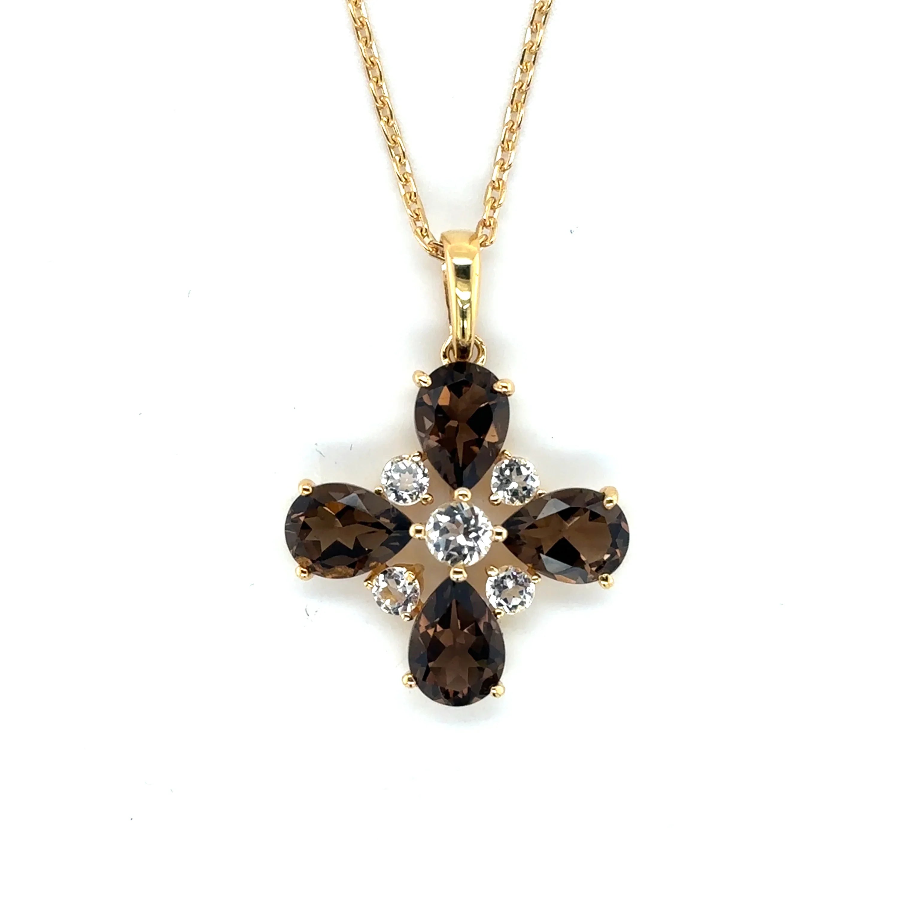 Natural Smoky Quartz Dainty Four Clover Necklace