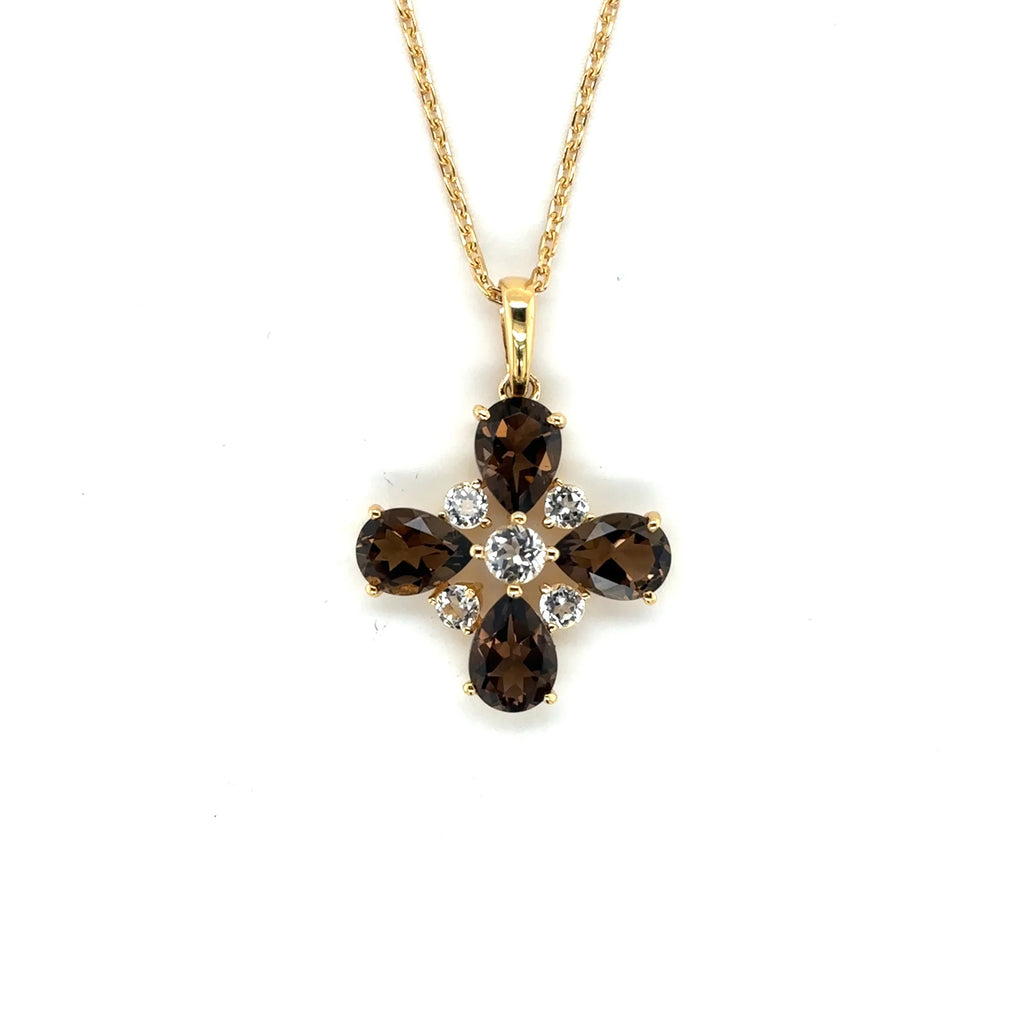Natural Smoky Quartz Dainty Four Clover Necklace