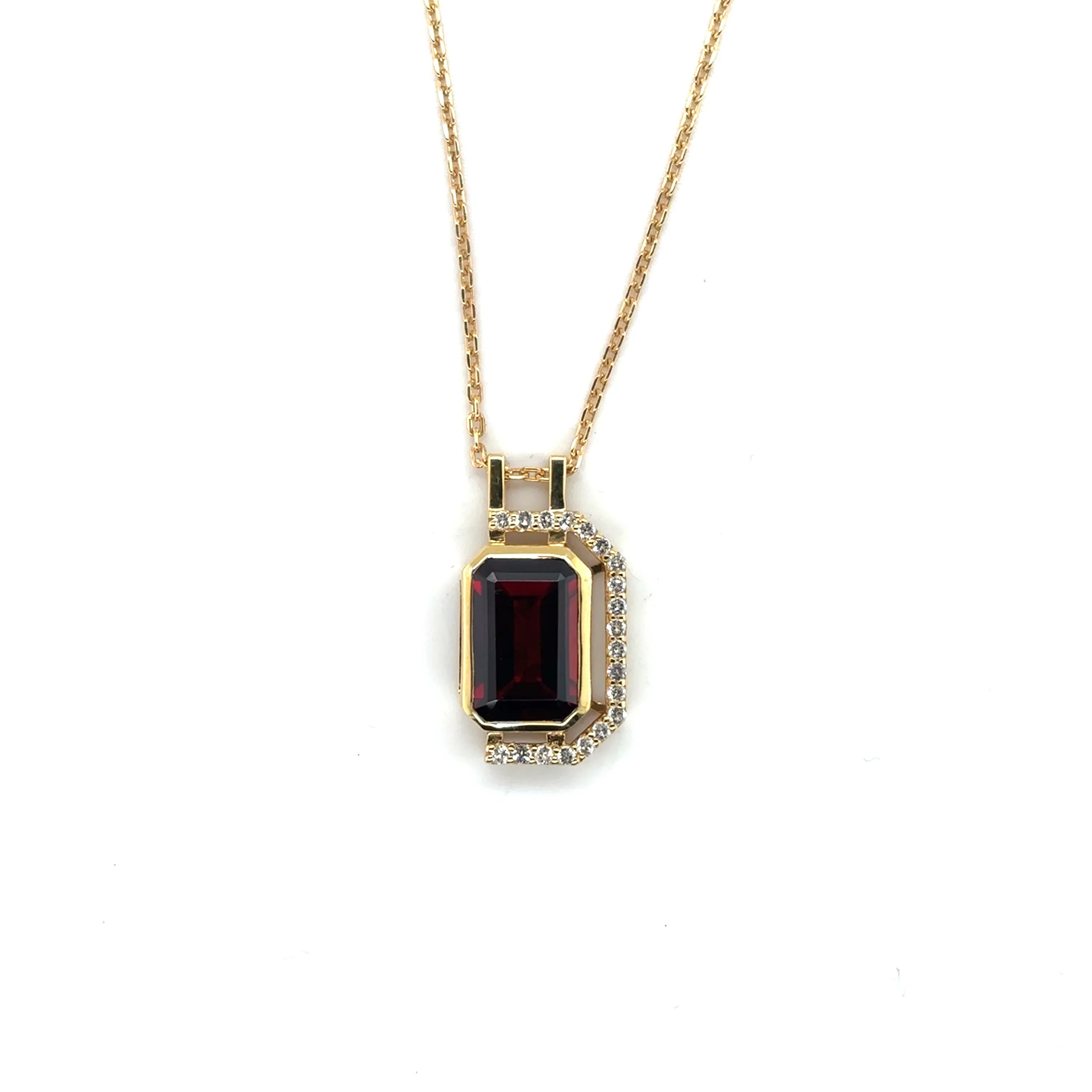 Natural Emerald Cut Red Garnet Pendant Necklace