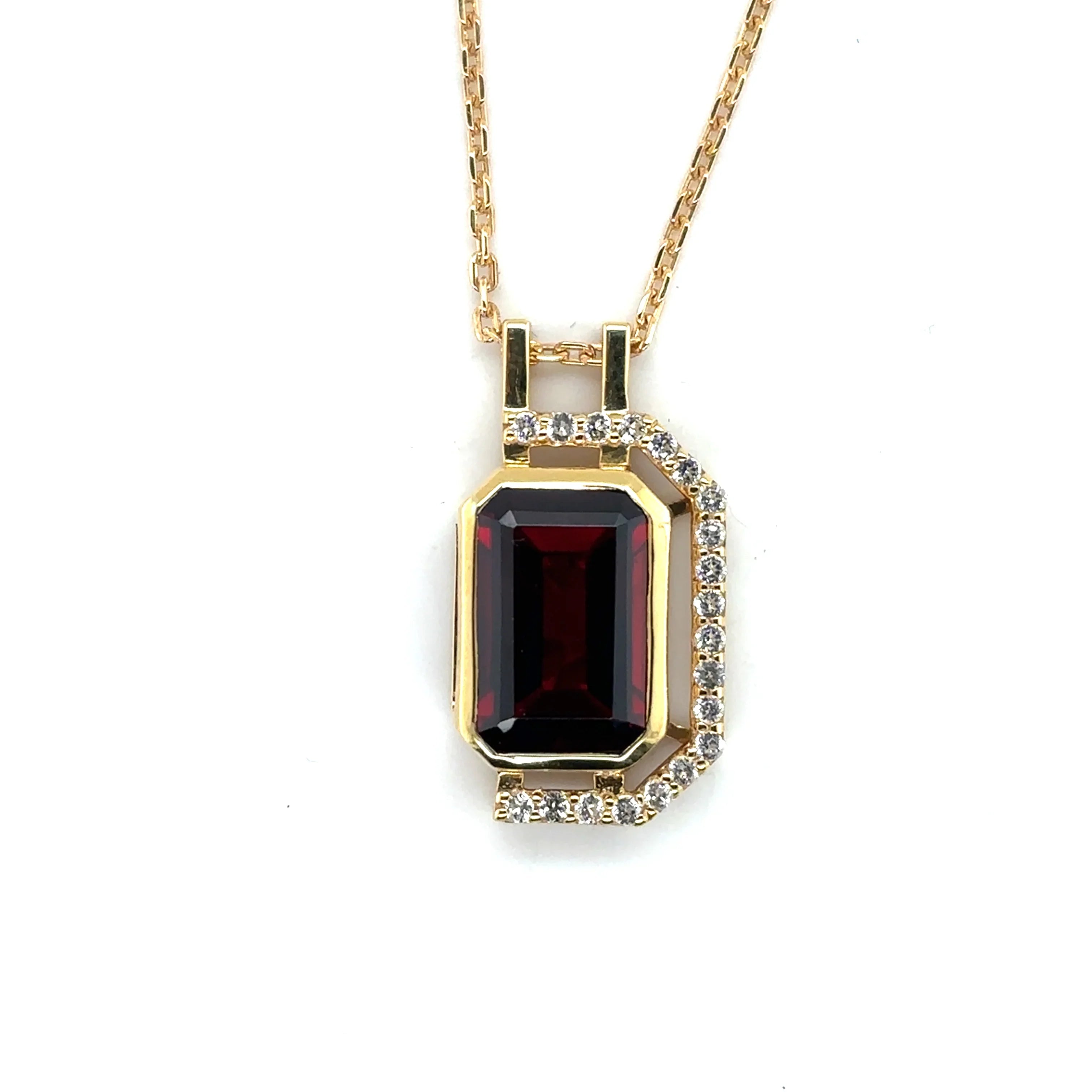 Natural Emerald Cut Red Garnet Pendant Necklace
