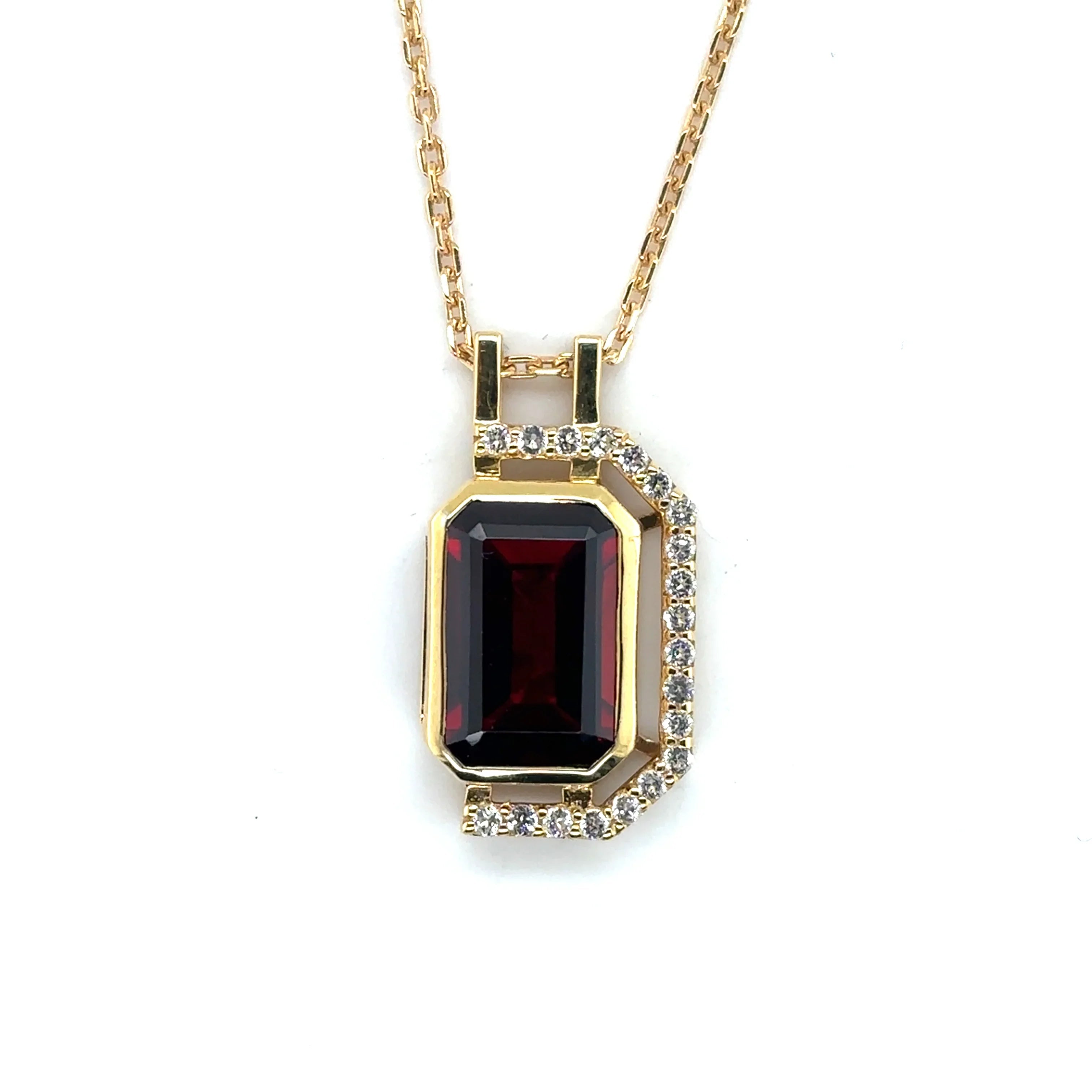 Natural Emerald Cut Red Garnet Pendant Necklace