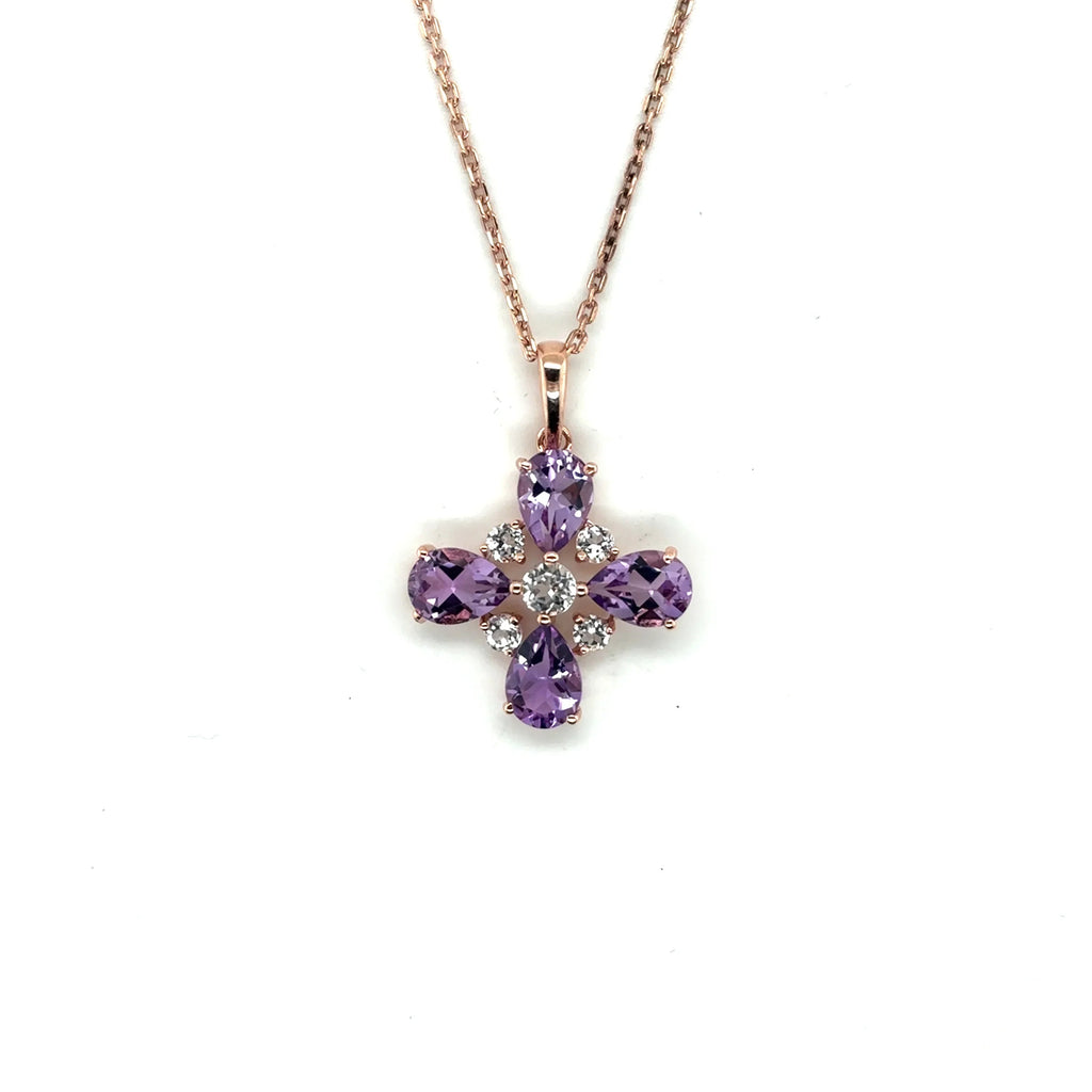 Natural Amethyst Dainty Four Clover Necklace