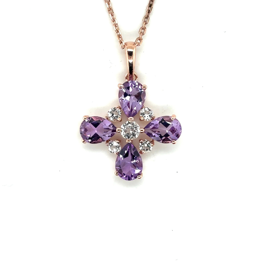 Natural Amethyst Dainty Four Clover Necklace