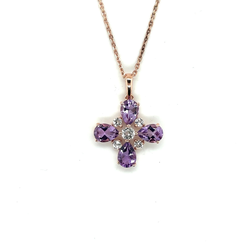 Natural Amethyst Dainty Four Clover Necklace