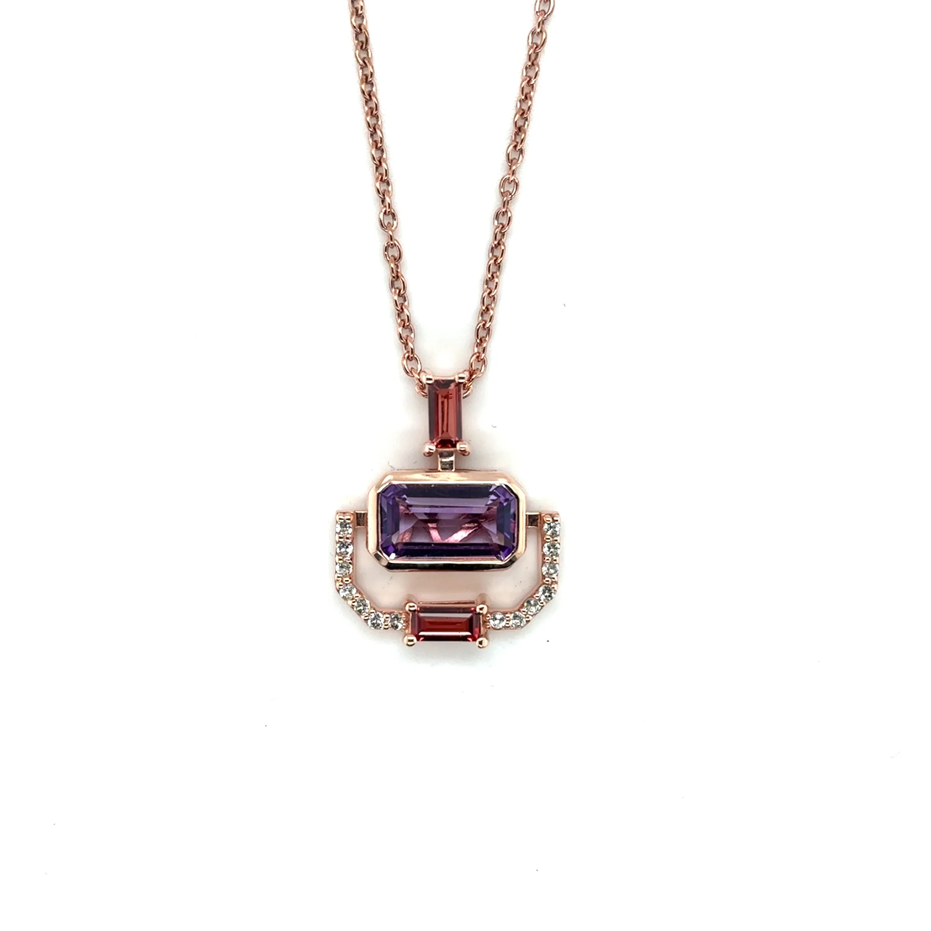 Rose Gold Emerald Cut Natural Amethyst Pendant Necklace