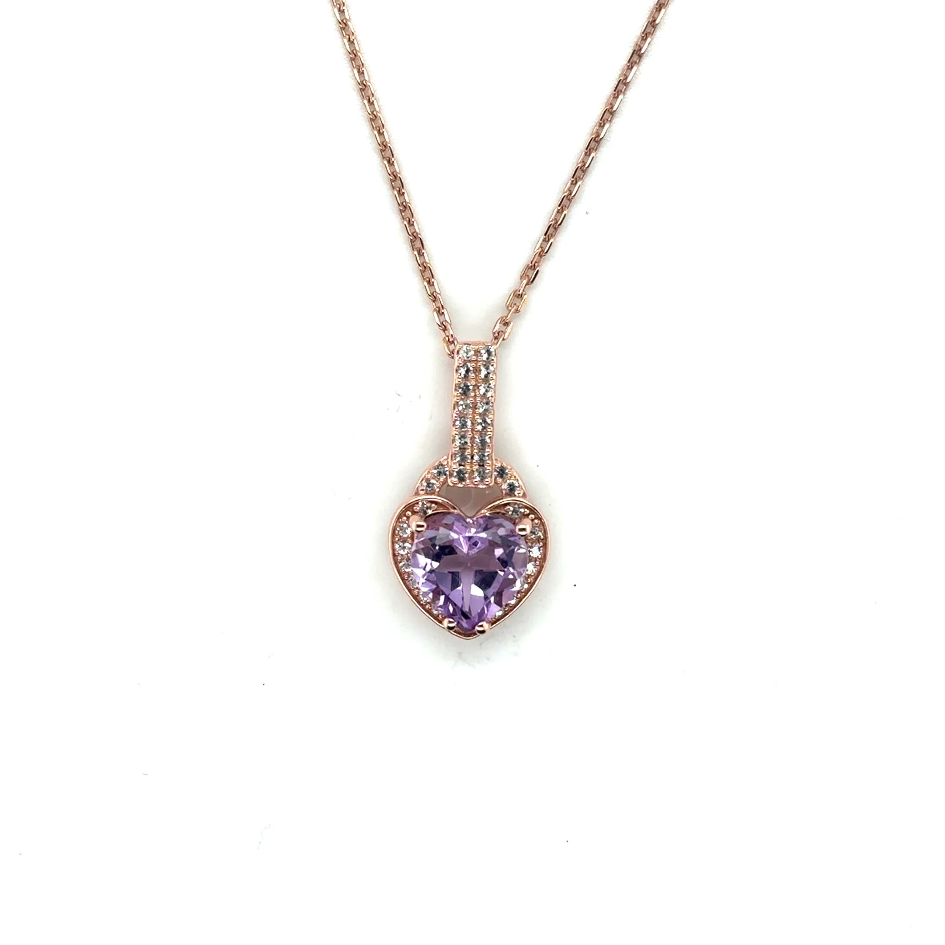 Natural Purple Amethyst Silver Heart Necklace