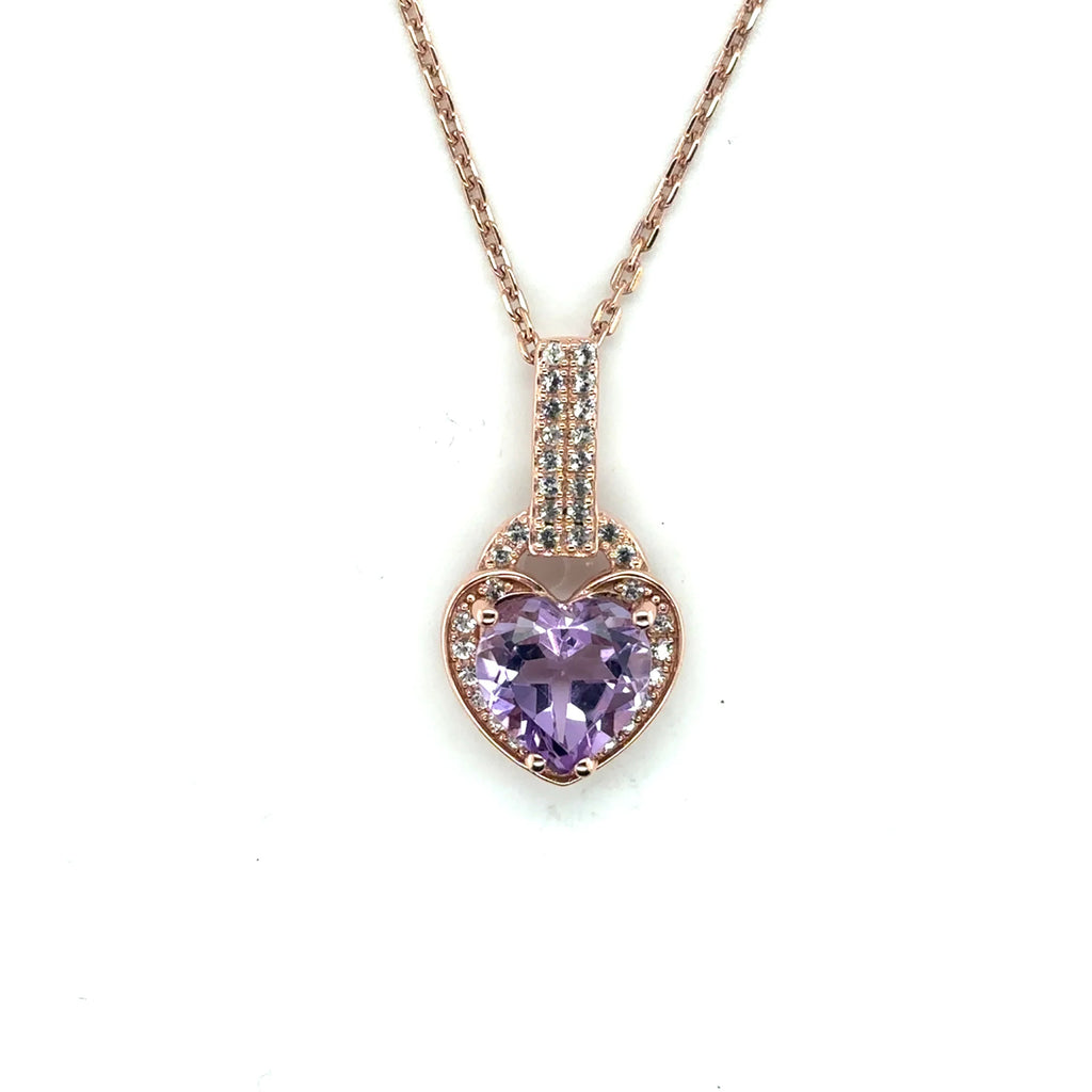 Natural Purple Amethyst Silver Heart Necklace