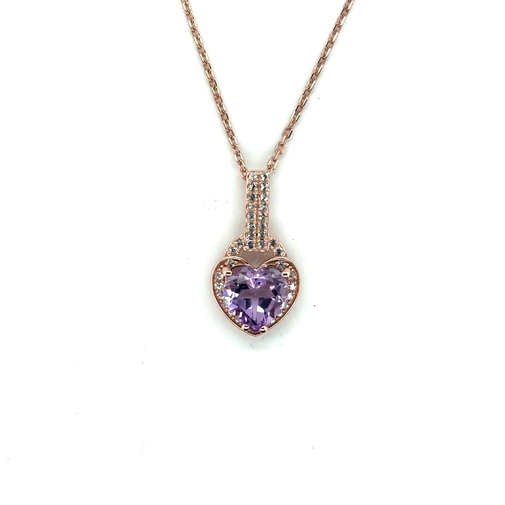 Natural Purple Amethyst Silver Heart Necklace