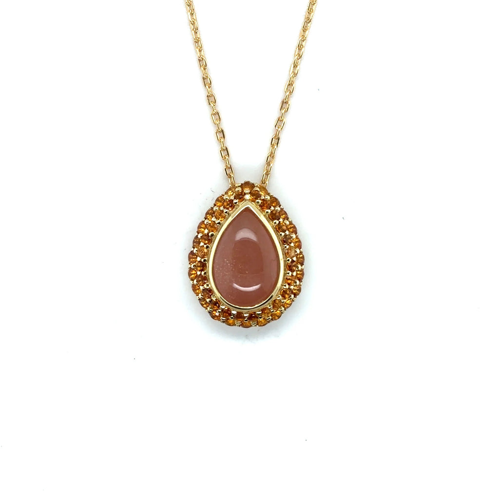 Orange Teardrop Moonstone Pendant Necklace