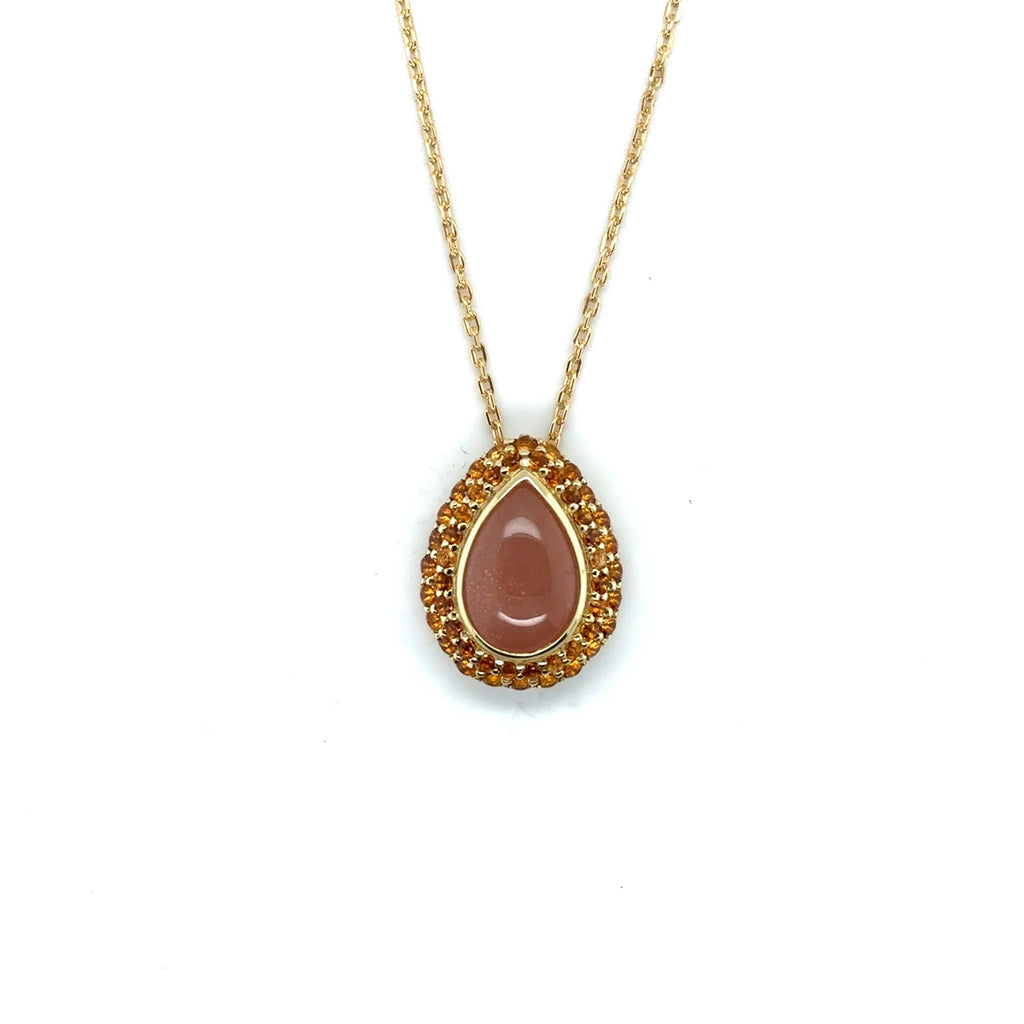 Orange Teardrop Moonstone Pendant Necklace