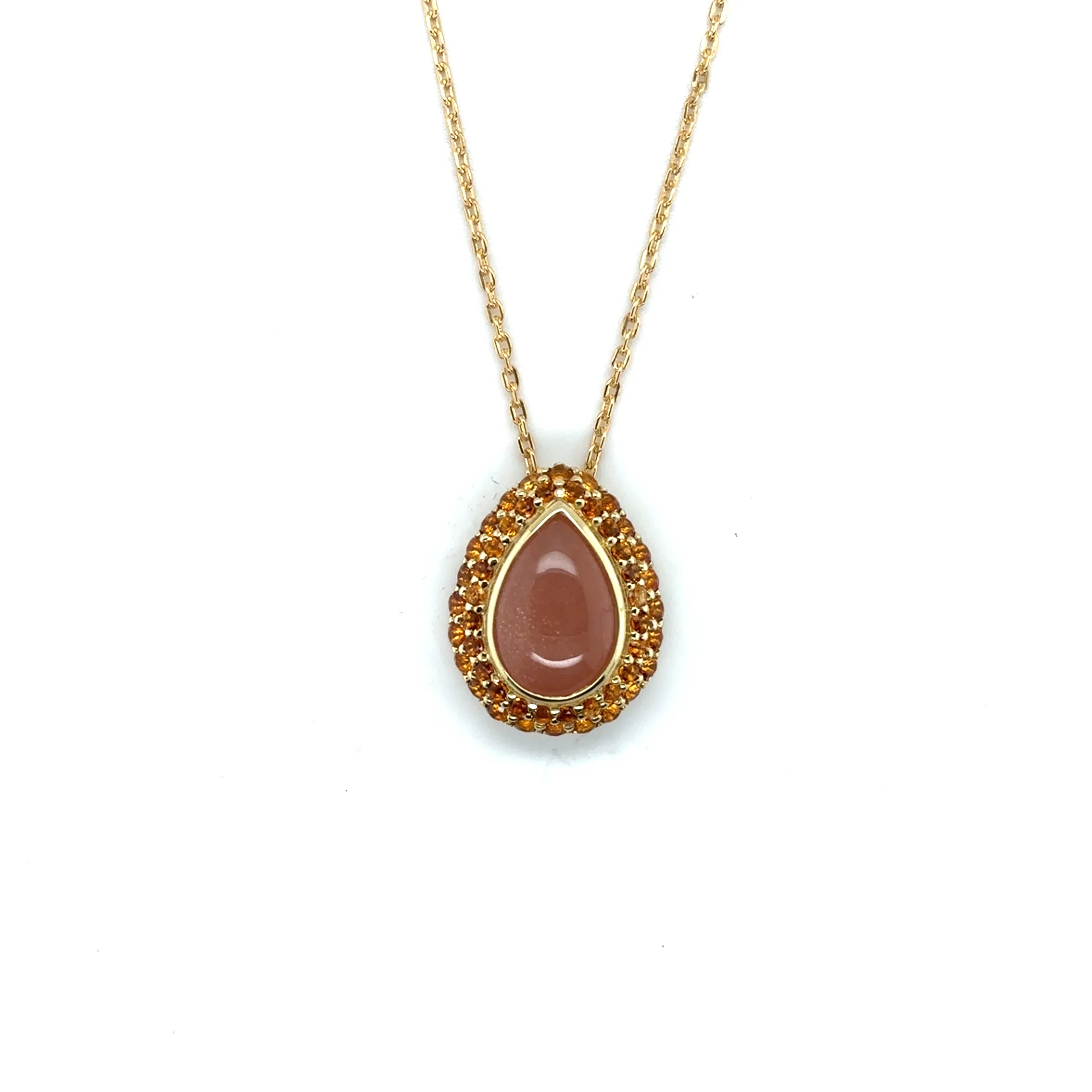 Orange Teardrop Moonstone Pendant Necklace