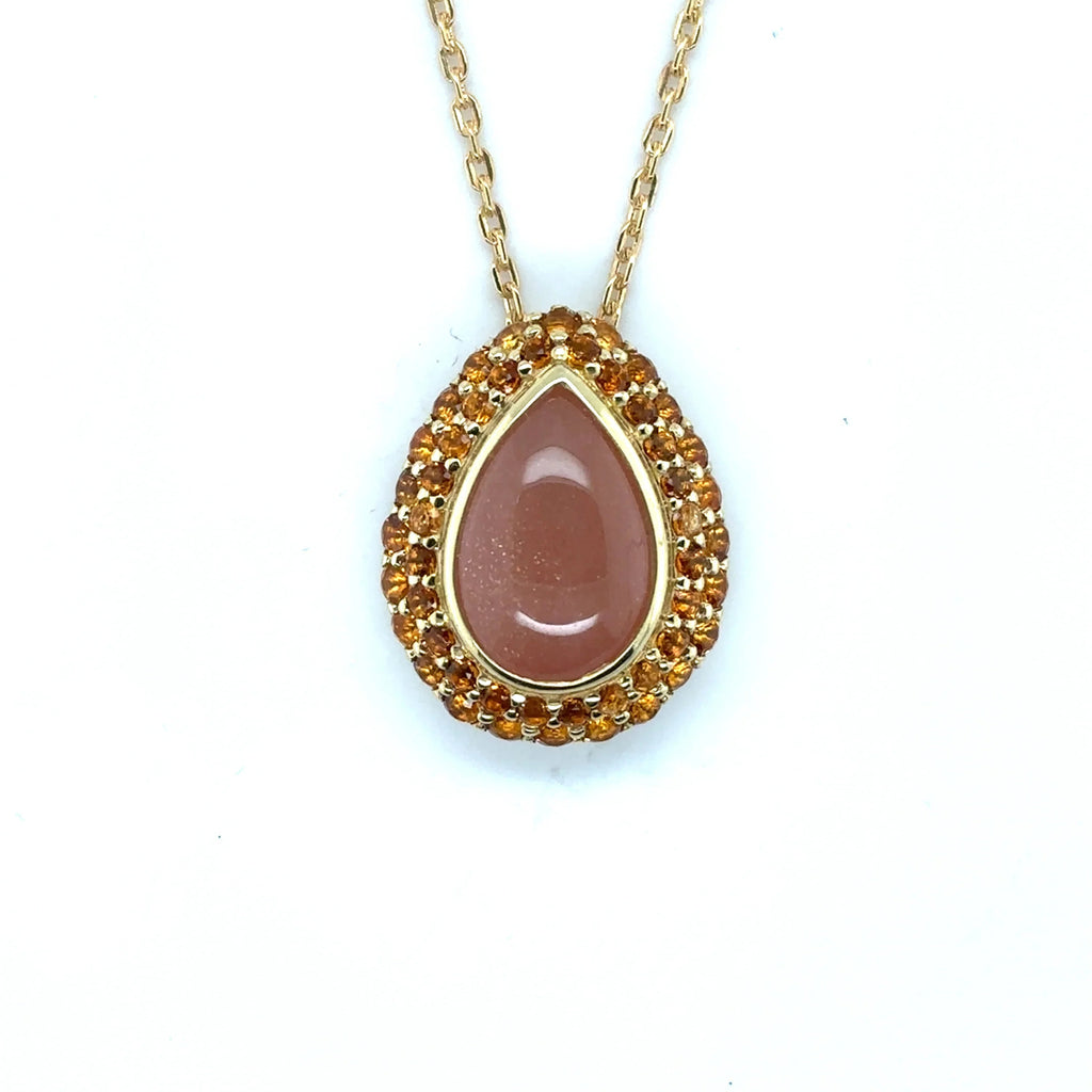 Orange Teardrop Moonstone Pendant Necklace