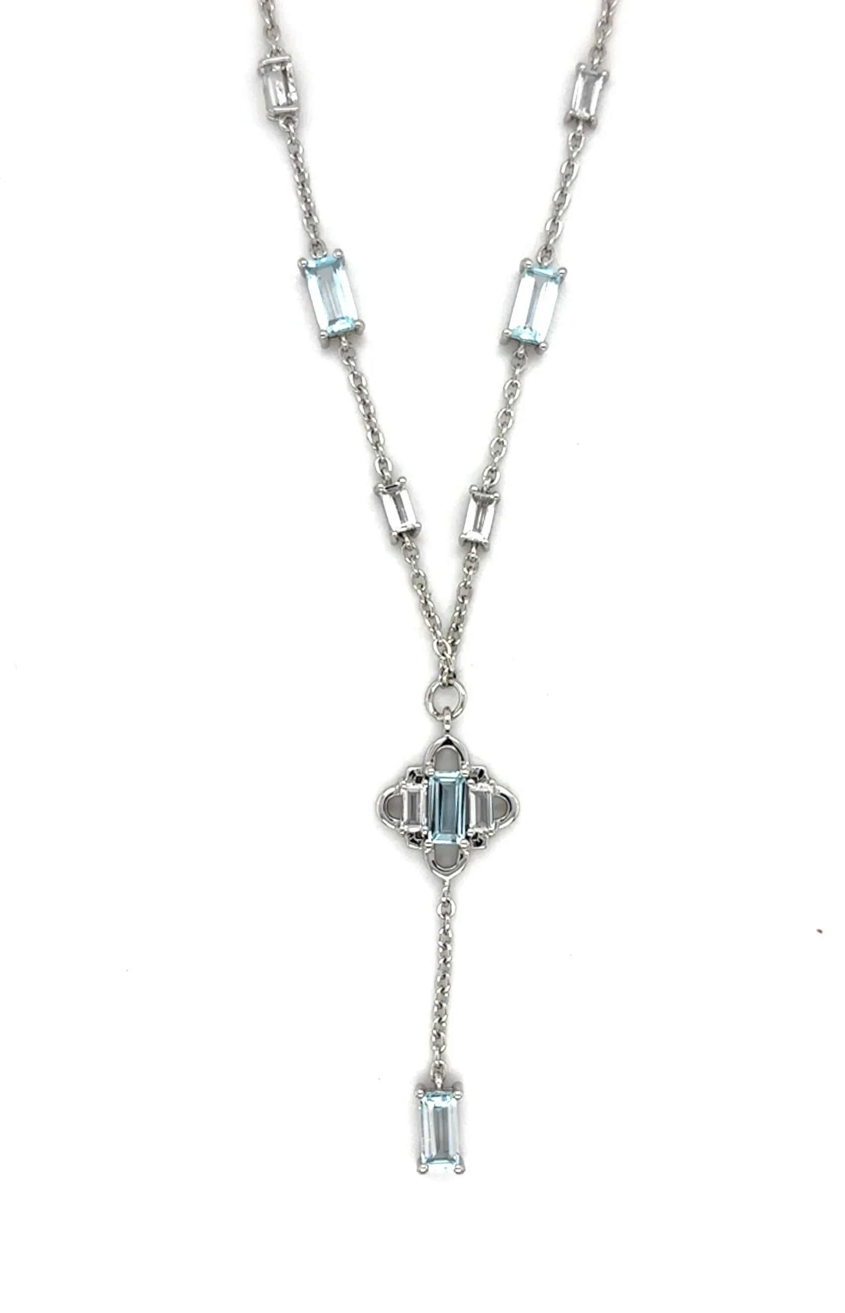 Natural Sky Blue Topaz Y Drop Necklace Silver