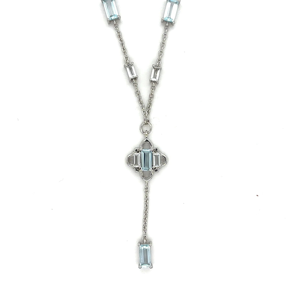 Natural Sky Blue Topaz Y Drop Necklace Silver