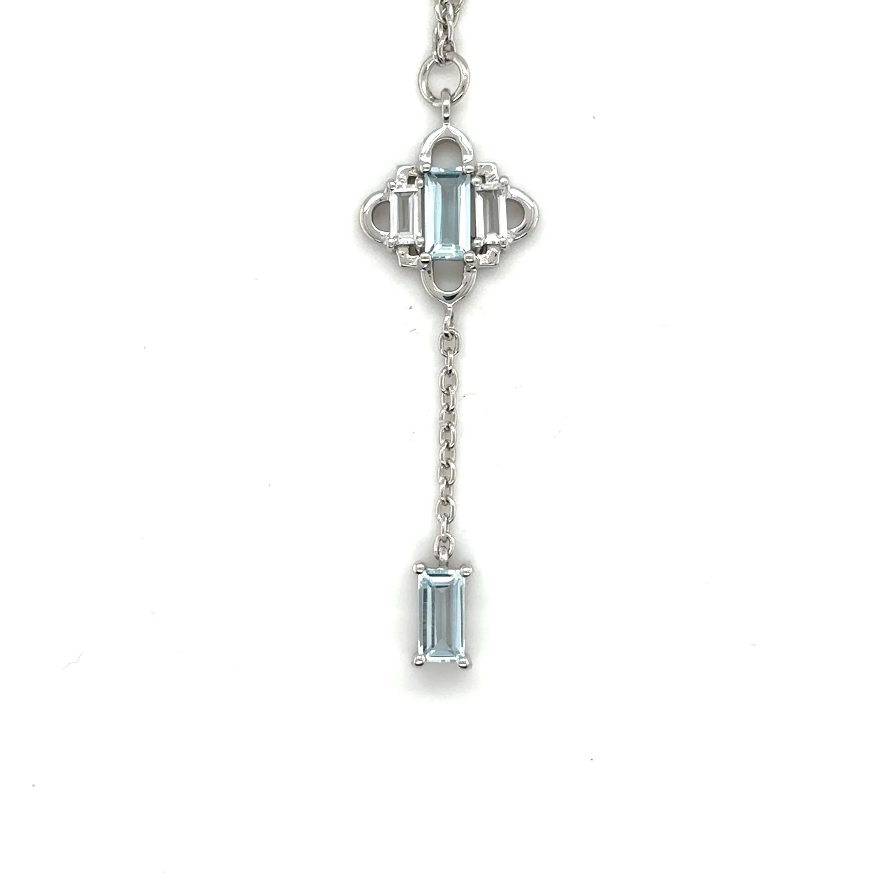 Natural Sky Blue Topaz Y Drop Necklace Silver