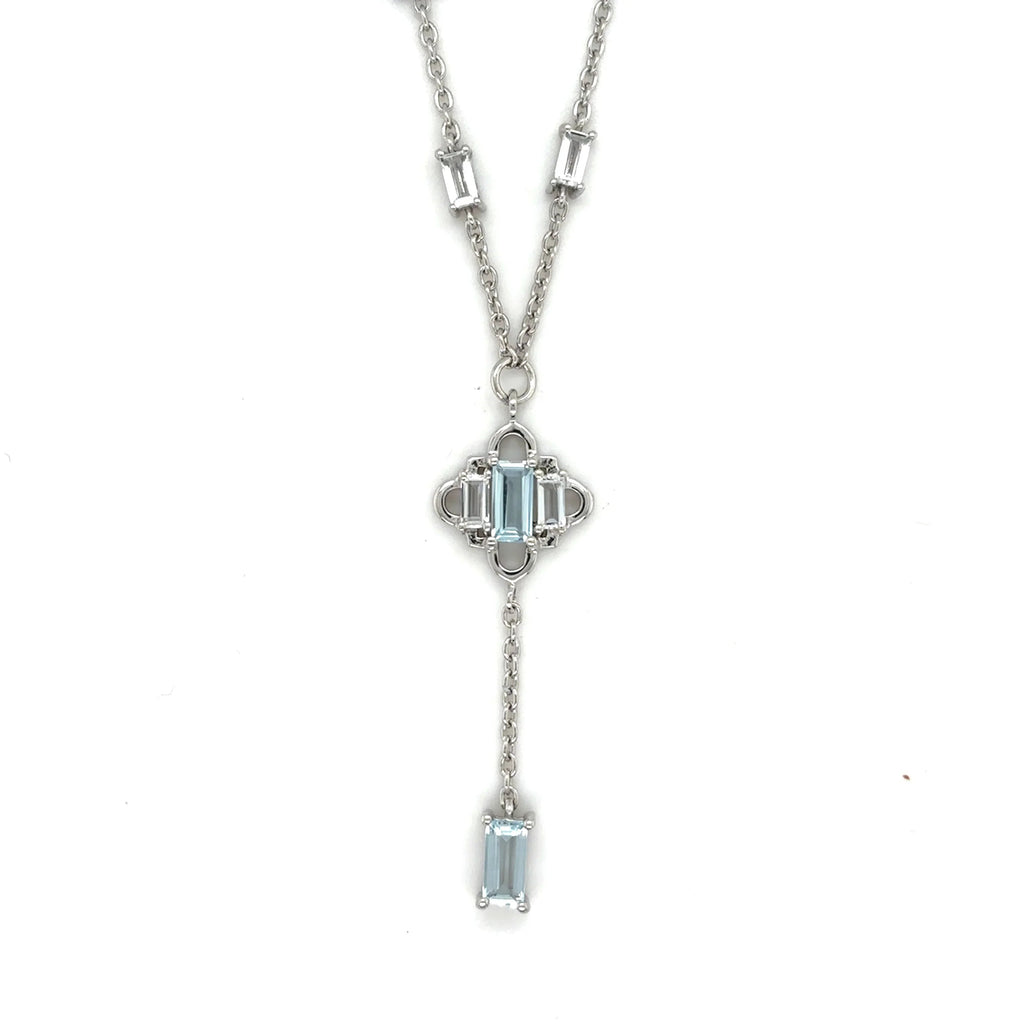 Natural Sky Blue Topaz Y Drop Necklace Silver
