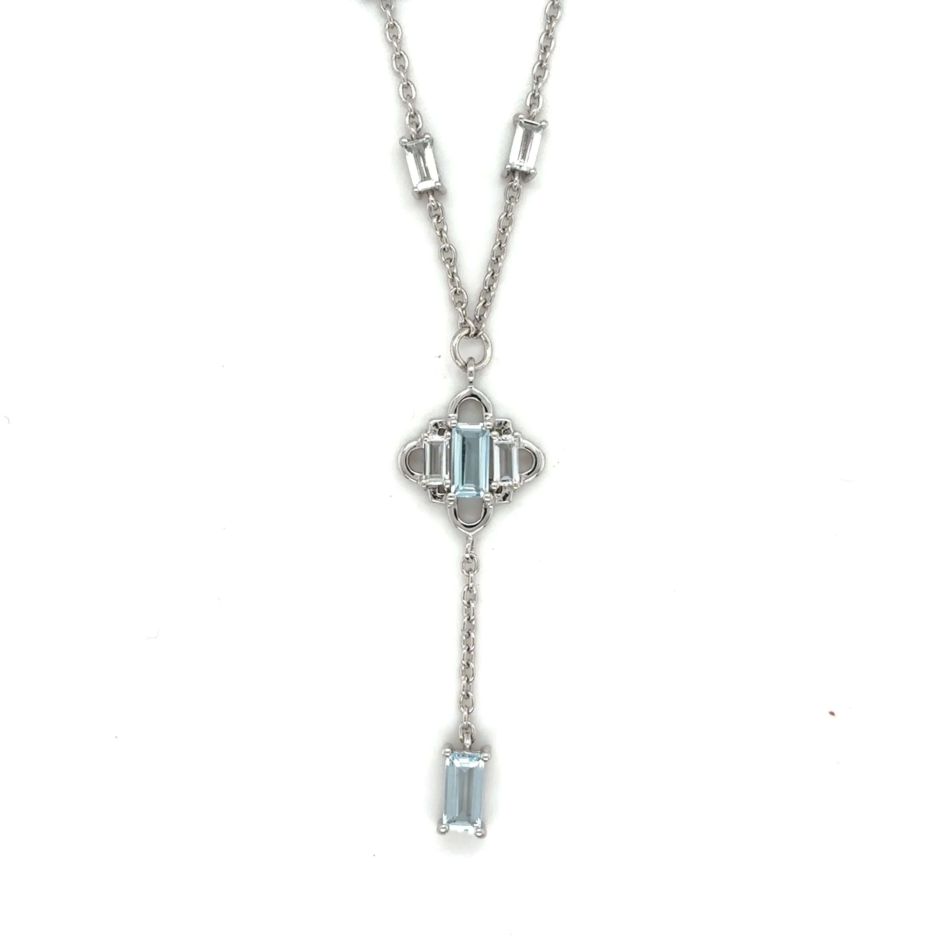 Natural Sky Blue Topaz Y Drop Necklace Silver