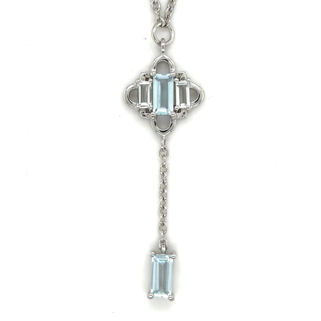 Natural Sky Blue Topaz Y Drop Necklace Silver