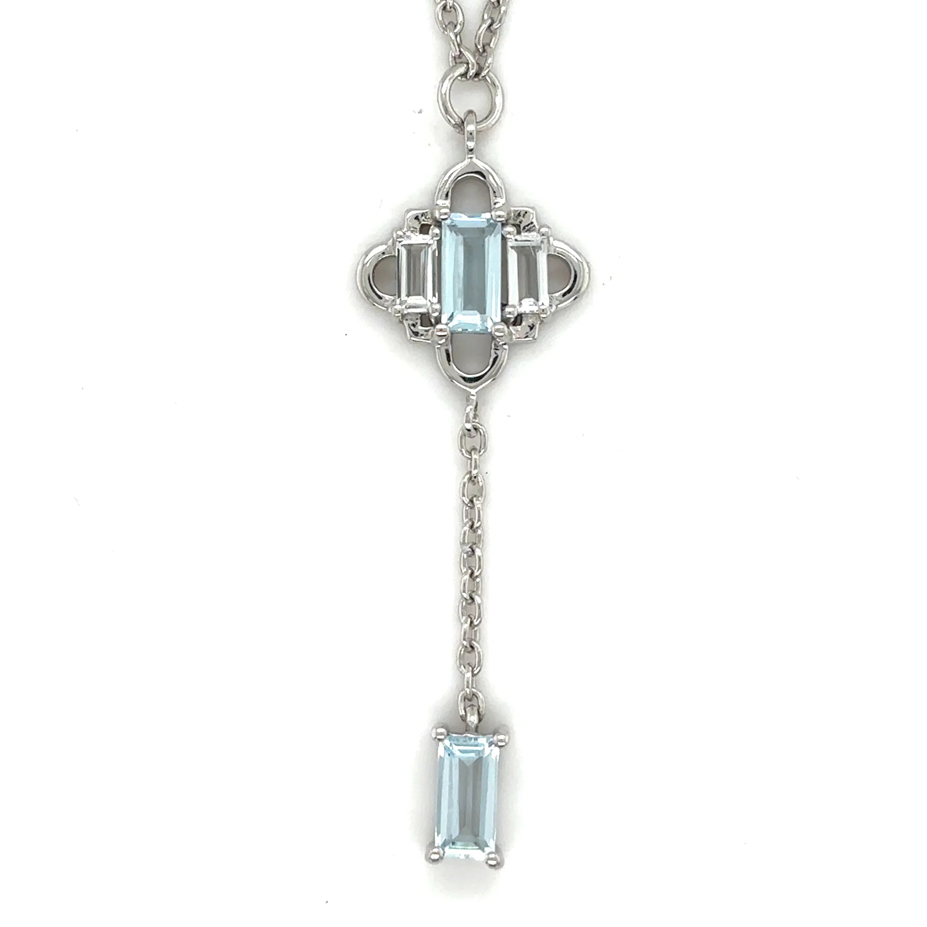 Natural Sky Blue Topaz Y Drop Necklace Silver