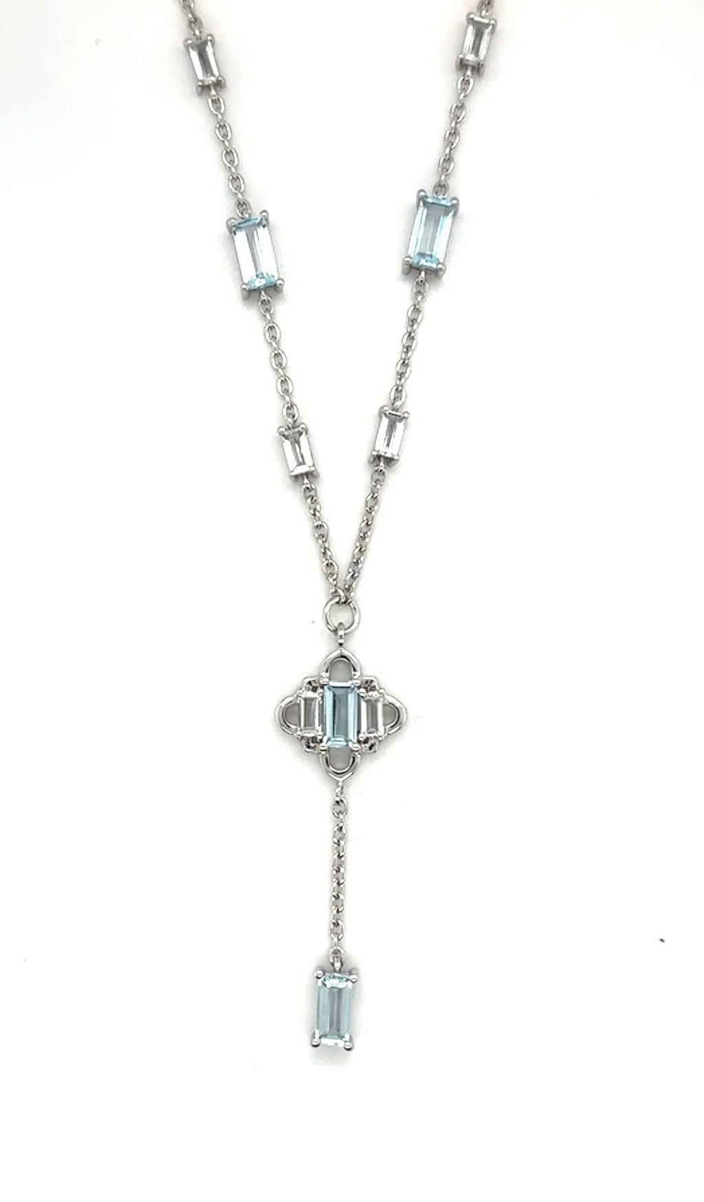 Natural Sky Blue Topaz Y Drop Necklace Silver