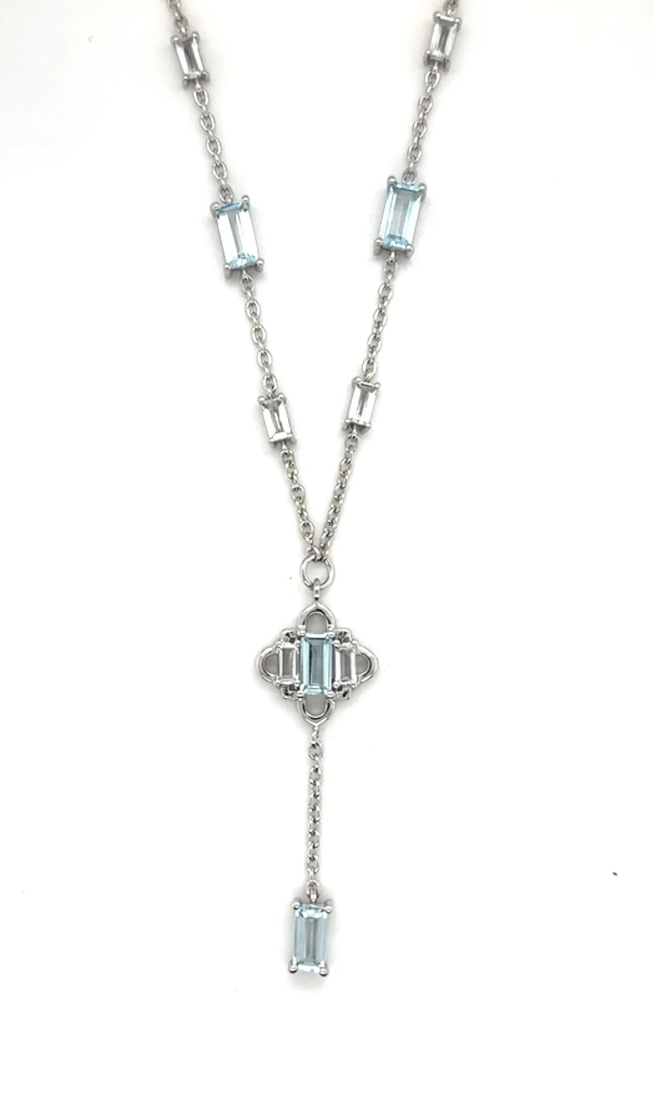Natural Sky Blue Topaz Y Drop Necklace Silver