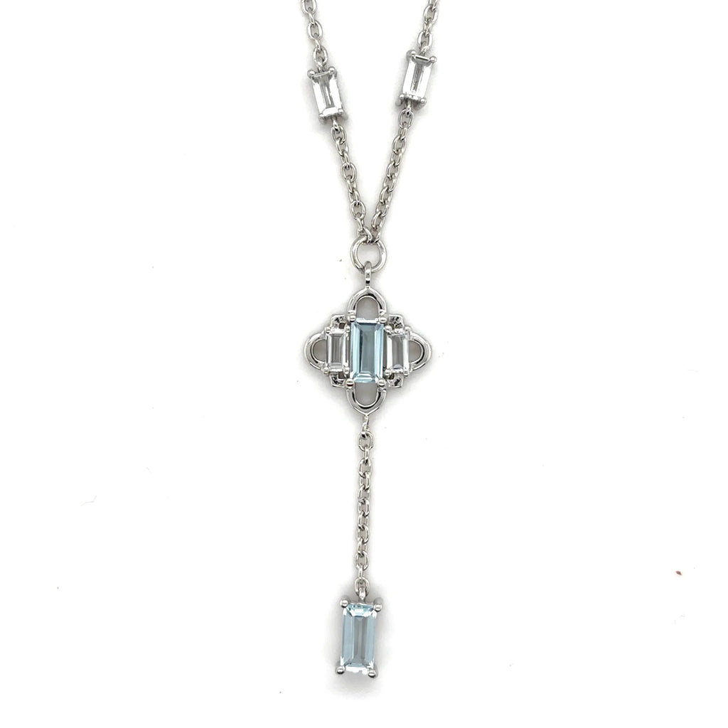 Natural Sky Blue Topaz Y Drop Necklace Silver