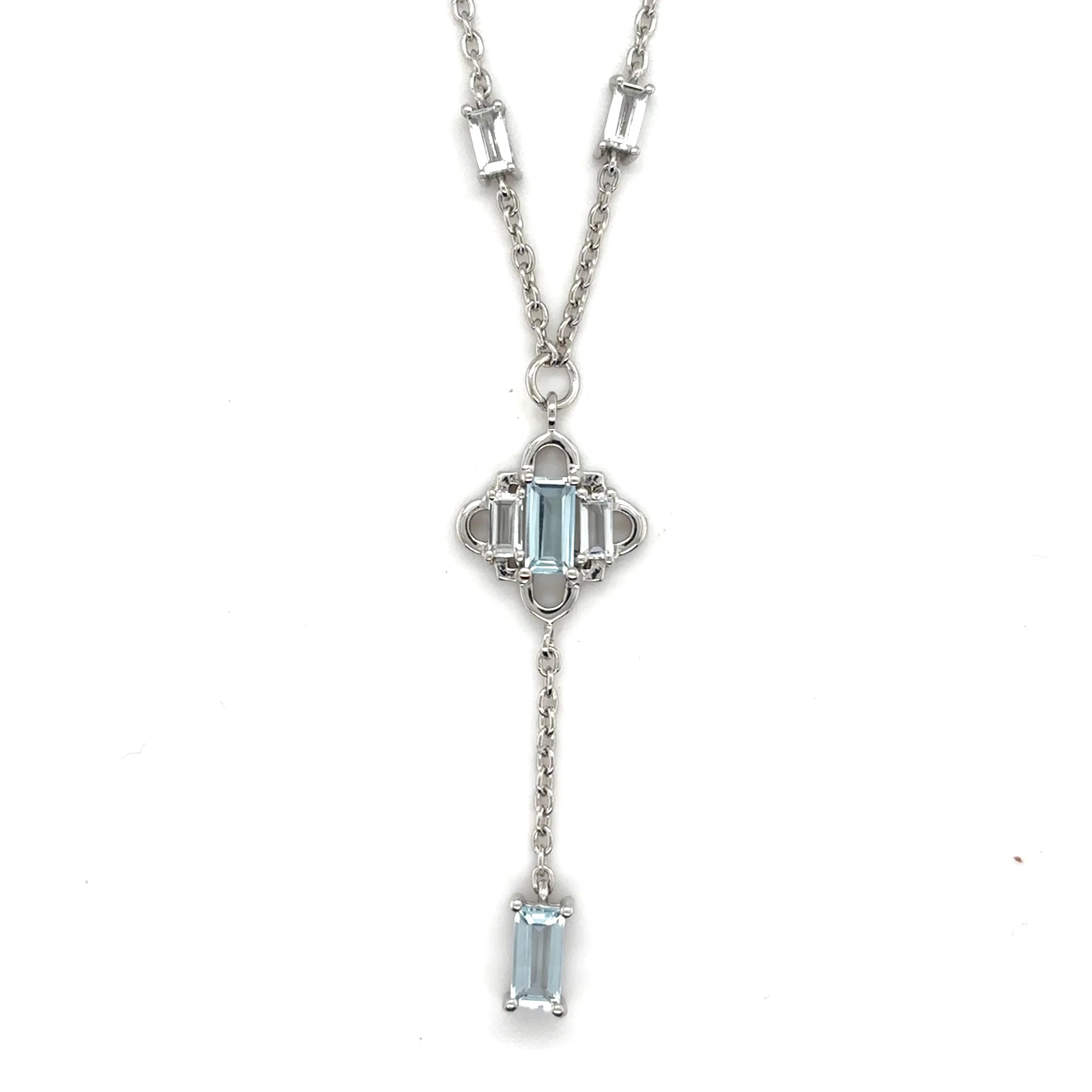 Natural Sky Blue Topaz Y Drop Necklace Silver