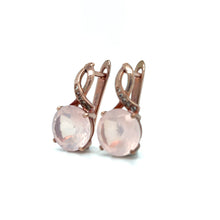 Load image into Gallery viewer, Natural Rose Quartz Silver Leverback Earrings