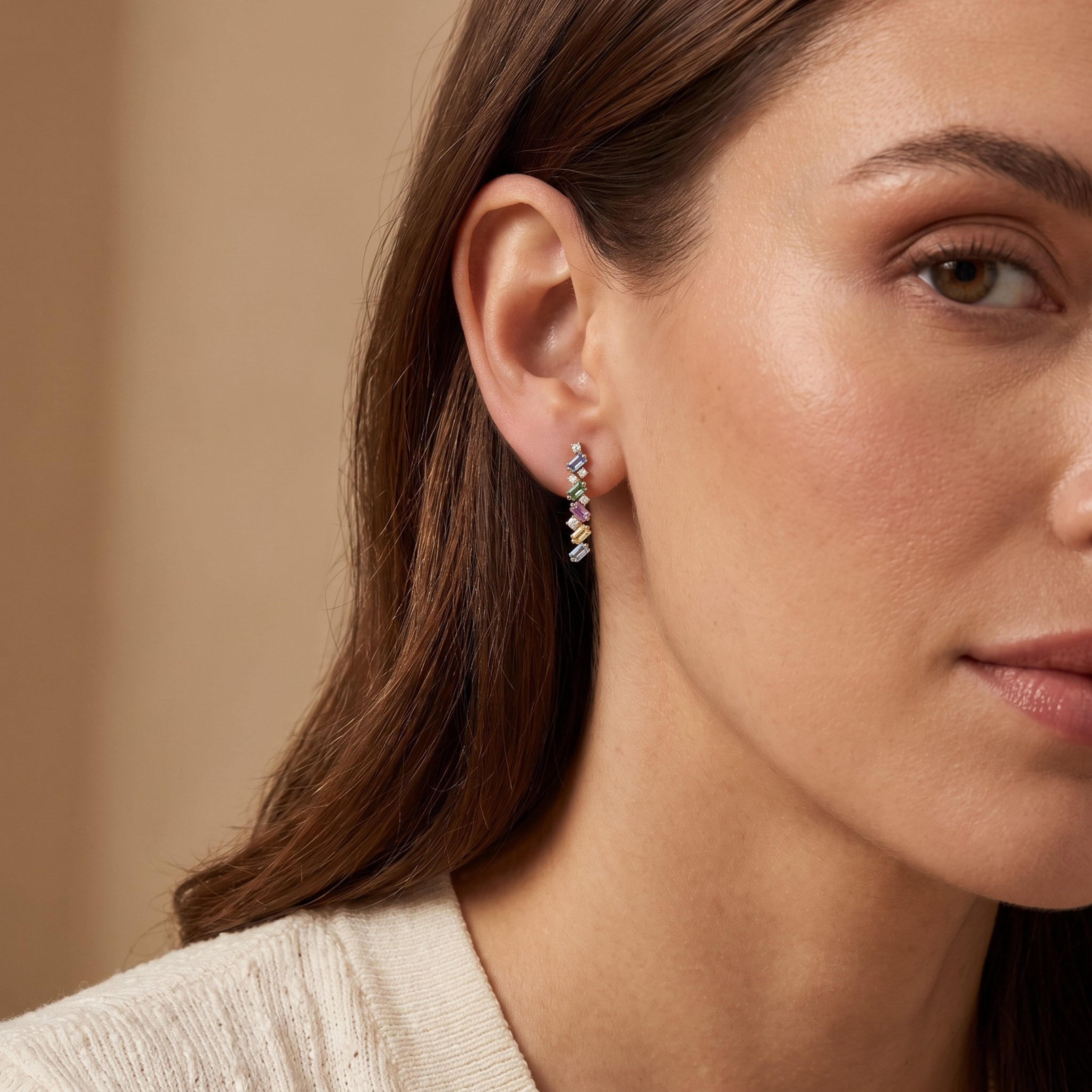 IGI Certified 0.97 Ct Multi Color Unheated Sapphire and Diamond 14K Yellow Gold Zigzag Drop Earrings