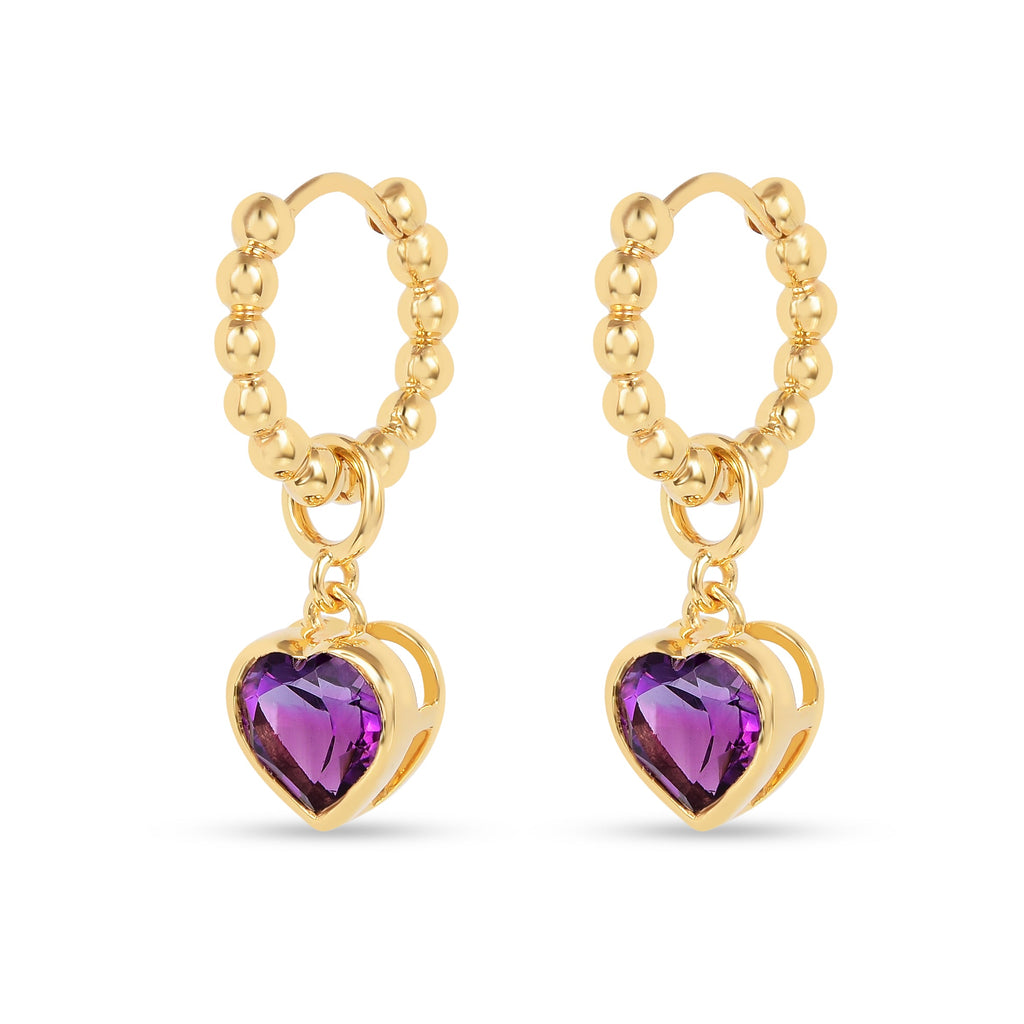 22k Gold Vermeil Amethyst Heart Hoop Earrings