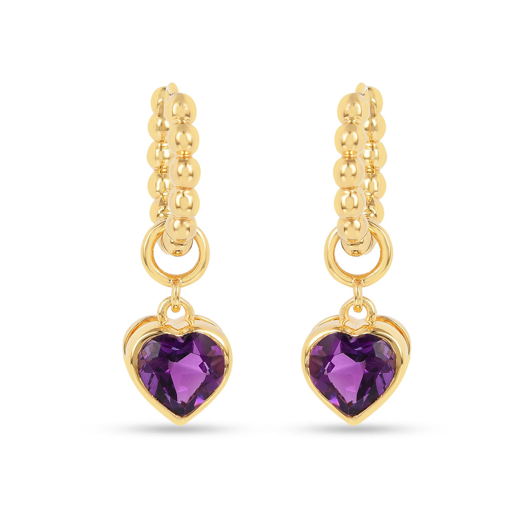 22k Gold Vermeil Amethyst Heart Hoop Earrings