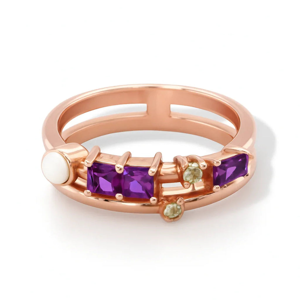 Natural Rhodolite and Multi Stone Silver Ring