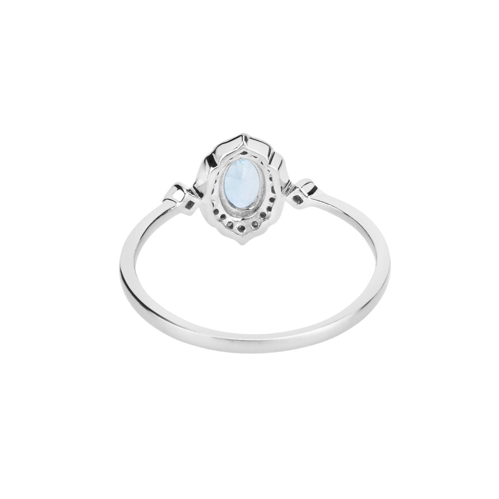 Genuine Blue Aquamarine and Diamond 14K White Gold Ring