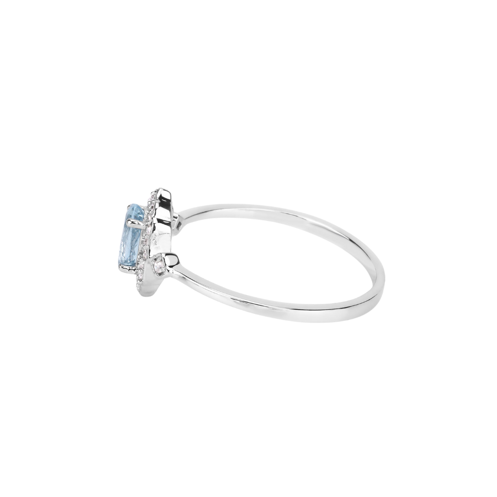 Genuine Blue Aquamarine and Diamond 14K White Gold Ring