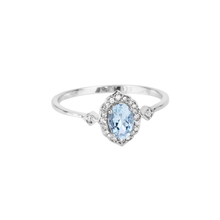 Load image into Gallery viewer, Genuine Blue Aquamarine and Diamond 14K White Gold Ring
