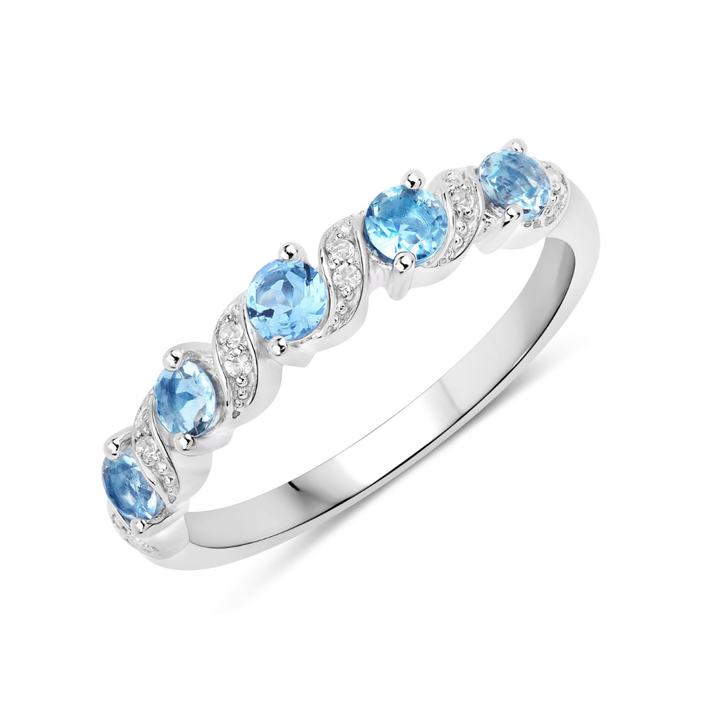 Genuine Swiss Blue Topaz 5 Stone Ring