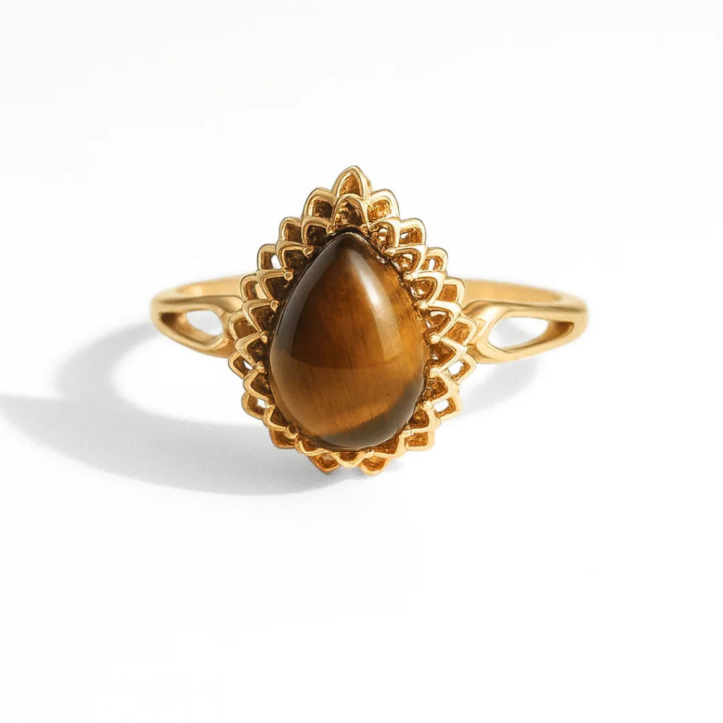Golden Tigers Eye Pear Shaped Silver Ring
