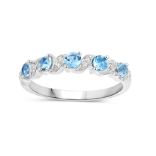 Load image into Gallery viewer, Genuine Swiss Blue Topaz 5 Stone Ring