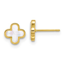 Load image into Gallery viewer, 10k Gold Mother of Pearl Clover Earrings