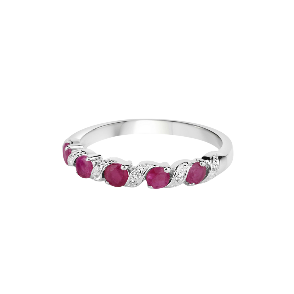 Genuine Ruby and White Topaz 5 Stone Ring