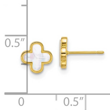 Load image into Gallery viewer, 10k Gold Mother of Pearl Clover Earrings