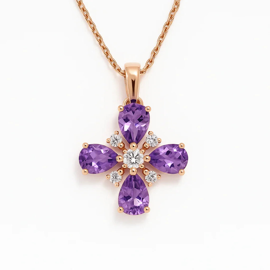 Natural Amethyst Dainty Four Clover Necklace