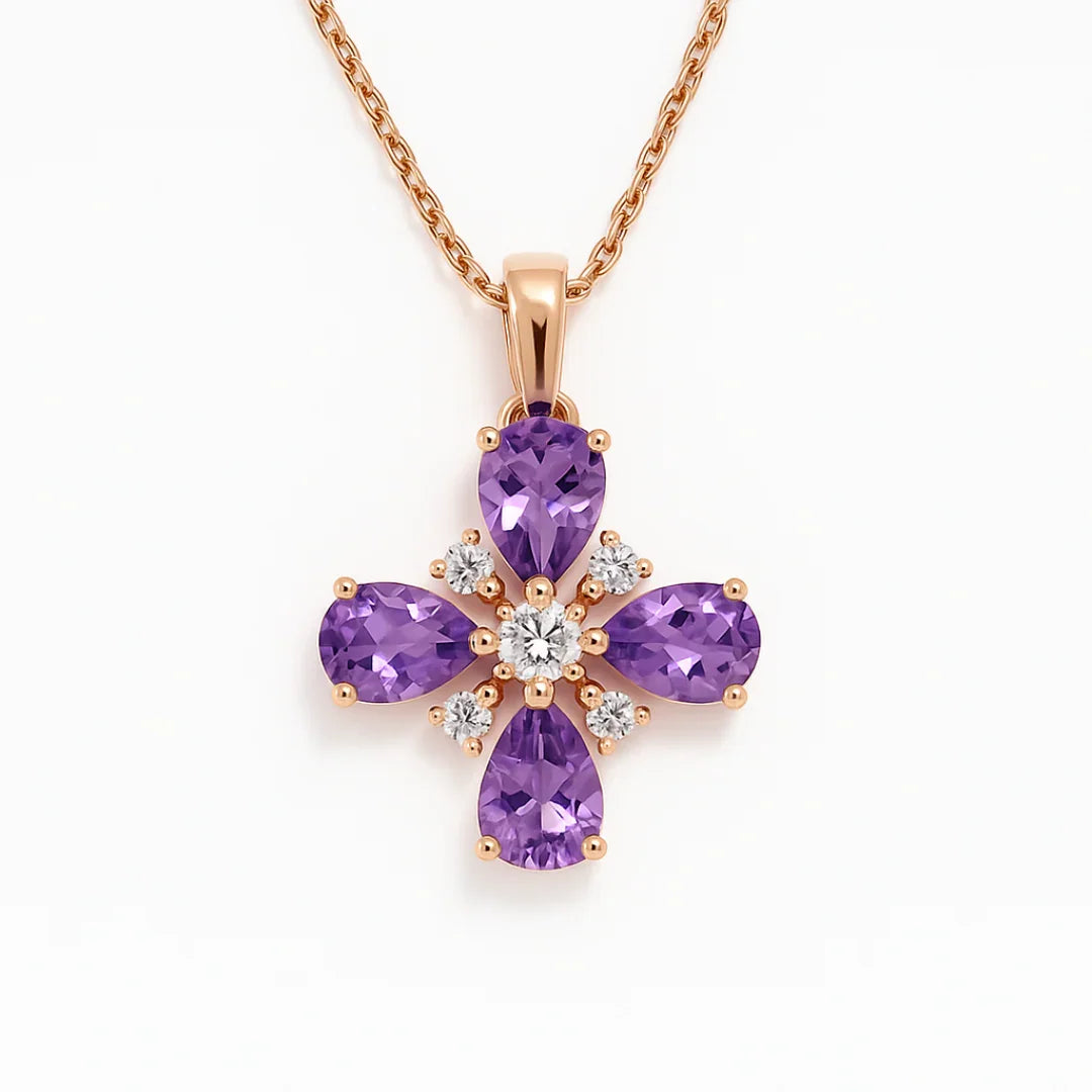 Natural Amethyst Dainty Four Clover Necklace